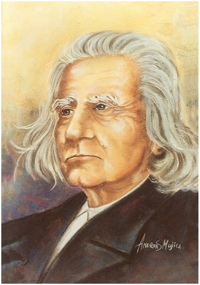 Franz Liszt Hungarian classic composer. Pastel portrait by artist Andreas Mujica