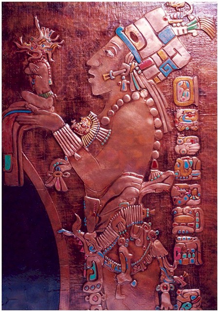 Copper Mural Detail reviving the inspiration and glory of Mayan Art of this exquisite and mysterious civilization