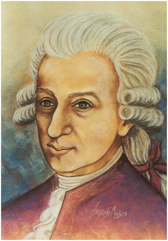Wolfgang Amadeus Mozart  realized in the artistic style of Andreas Mujica 