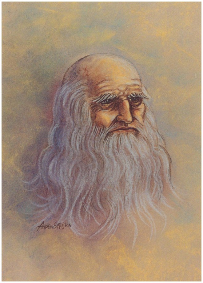 Portrait of Leonardo Da Vinci pastel artwork by Andreas Mujica