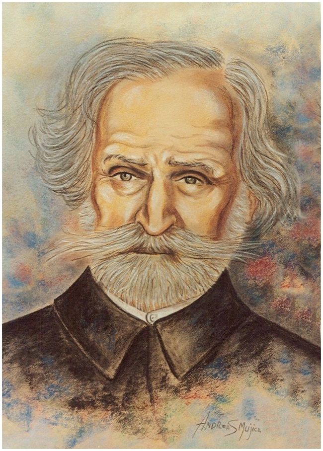 Giuseppe Verdi is an Italian opera composer. Portrait by artist Andreas Mujica