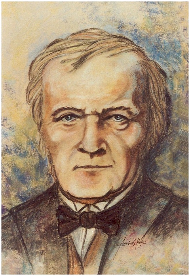 Richard Wagner classic composer, impressive portrait artwork realized in pastel painting by artist Andreas Mujica.